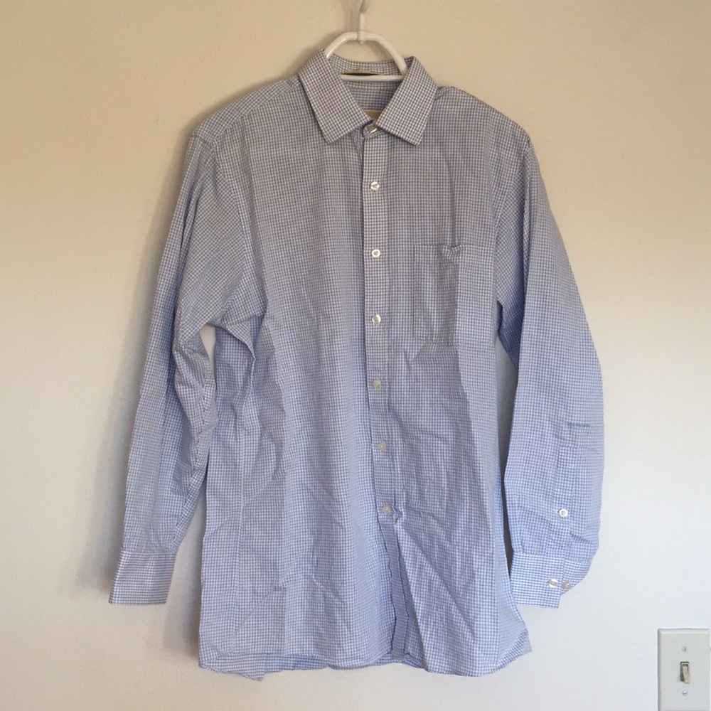 Michael KORS Blue and White Plaid Dress Shirt